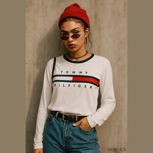 Tommy Hilfiger women's classic white long sleeves crew neck t-shirt size M